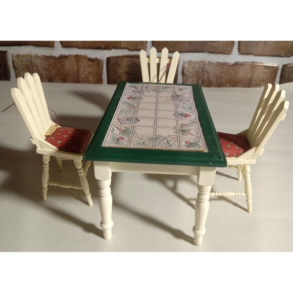 Vintage Harvest Home For Concord Dollhouse Kitchen Table & 3 Picket Chairs 1994